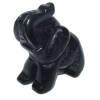 Obsidian schwarz Elefant ca. 22 x 30 mm Glcksbringer mit Rssel nach oben