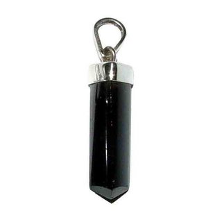 Turmalin schwarz Schrl Anhnger Spitze 18 - 22 mm mit 925er Silber Silber Kappe