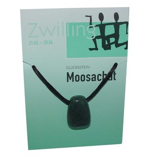 Zwilling Sternzeichen Karte  21.05. - 21.06.Glcksstein Moosachat gebohrt