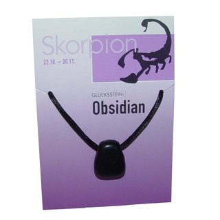 Skorpion Sternzeichen Karte  24.10. - 22.11.Glcksstein Obsidian gebohrt