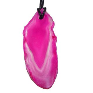 Achatscheibe Anh. in PINK mit schwarzem Textilband ca.40x20mm