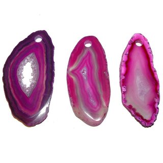 Achatscheibe Anh. in PINK mit schwarzem Textilband ca.40x20mm
