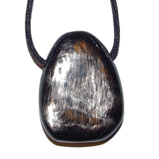 Hypersthen Anhnger flacher Trommelstein ca. 30 x 20 mm in Tropfen Form mit Bohrung: ca. 2,5 mm