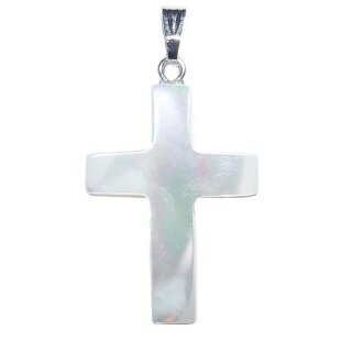 Perlmutt Kreuz Anhänger ca. 25x18mm natur - champagner Farben mit silberfarbener Öse