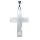 Perlmutt Kreuz Anhänger ca. 25x18mm natur - champagner Farben mit silberfarbener Öse