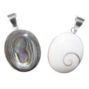 Operculum (Shiva - Auge) mit Paua Shell Muschel 925er Silber Anhänger oval ca. 20 x 25 mm