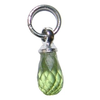 Peridot / Olivin facettierter Anhnger mini mit silberfarbener se ca. 7 x 3 mm