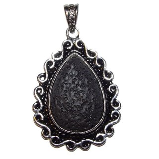 Lava Anhnger oval mit silberfarbenem Metall eingefasst Gre: ca. 42x32 mm
