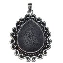 Lava XL Anhänger oval mit silberfarbenem Metall eingefasst Größe: ca. 60x48 mm