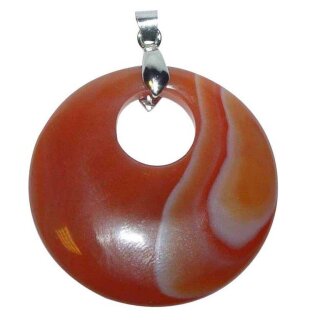 Carneol - Achat gebändert Anhänger silberfarbenem Clip 40 mm Ø