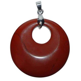 Jaspis rot Anhnger rund mit silberfarbenem Clip 40 mm 
