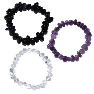 3 Stck Trommelstein Armbnder AURA : Bergkristall Amethyst & schwarzer Turmalin Schrl