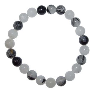 Turmalin Quarz Armband 8 mm  Kugel  Quarz mit Turmalin Stben auf Stretchband