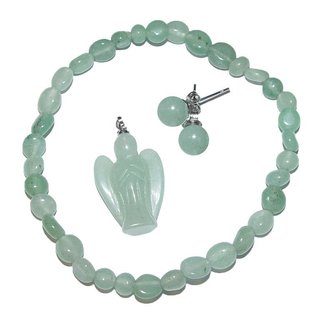 Aventurin grn 3er Schmuck Set 1 x Armband - 1 x Engel Anhnger - 1 x Ohrstecker