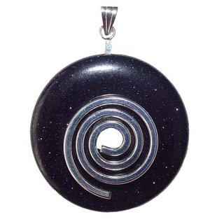 Blaufluss Donut Anhnger  40 mm mit silberfarbener Donut Spirale blauer Goldfluss (synthetisch)