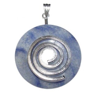 Blauquarz Donut Anhänger rund Ø 35 mm schöne blaue Maserung mit silberfarbener Donutspirale