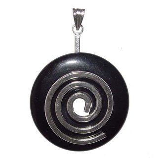Onyx schwarz Donut Anhänger rund Ø ca. 35 mm mit silberfarbener Donut Spirale