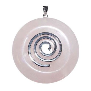 Rosenquarz  ca. 50 mm Donut Anhnger rund schne rosa Farbe mit silberfarbener Spirale
