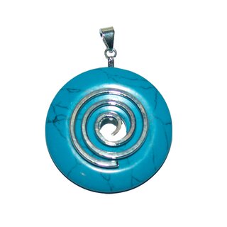 Türkinit (Magnesit coloriert) Donut Anhänger rund Ø ca.40 mm mit silberfarbener Spirale