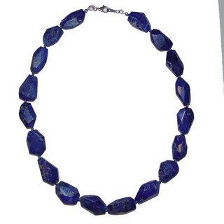 Lapislazuli Kette Trommelstein Free Form Lnge 45 cm mit 925er Silber Karabiner