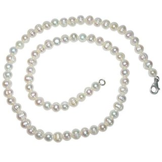 Perlen-Kette 7/45cm Süßwasserperle Natur weiß mit Silber Karabiner