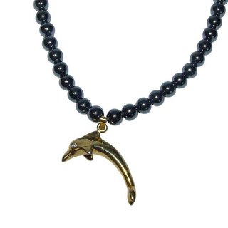 Hmatit Kette Kugel 6 mm Lnge 45 cm mit Karabinerverschluss Delphinanhnger