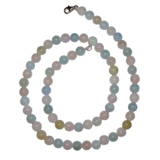 Aquamarin und Morganit Kette 6 mm Ø Kugel 45 cm mit 925 er Silber Verschluss