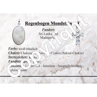 Regenbogen Mondstein Kette 6mm Kugel Länge: ca. 45 cm mit 925er Silber Verschluss A* Qualität