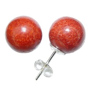 Schaumkoralle rot Kugel Ohrstecker mit 925er Silber Stecker  Ø: ca. 10 mm