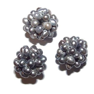 3 Stück Perlenball grau blau Perlenkugel aus echter Süßwasser Perle je ca. 10 mm Ø