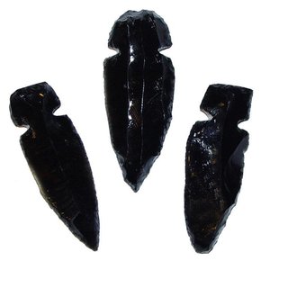 Pfeilspitze aus Obsidian schwarz aus Mexiko Handarbeit ca. 40 - 60 mm