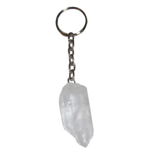 Bergkristall Natur Spitze Schlüsselanhänger Größe M: ca. 30-35 mm mit Kette und Schlüsselring