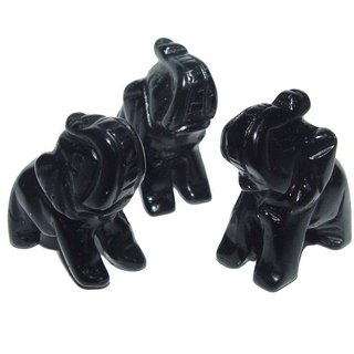 Obsidian schwarz Elefant ca. 22 x 30 mm Glücksbringer mit Rüssel nach oben