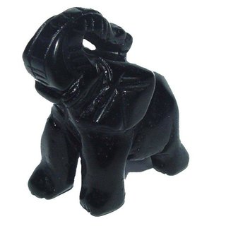 Obsidian schwarz Elefant ca. 30 x 43 mm Glücksbringer mit Rüssel nach oben