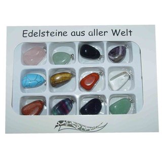 12 Stck Edelstein Anhnger Trommelsteine mit silberfarbener se