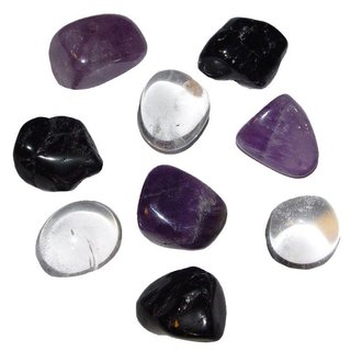 Trommelsteine Wassersteine AURA : Bergkristall Amethyst & schw.Turmalin Schrl 9 Stck