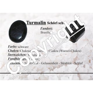 Turmalin schwarz / Schrl flacher Trommelstein Handschmeichler 50 - 60 g ca. 35 -40 mm