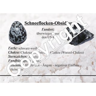 Schneeflockenobsidian flacher Trommelstein ca. 30 x 20 mm in Tropfen Form mit Bohrung ca. 2,5 mm