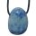 Blauquarz Anhänger flacher Trommelstein ca. 30 x 20 mm in Tropfen Form mit Bohrung: ca. 2,5 mm