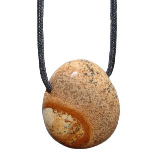 Landschaftsjaspis Anhnger flacher Trommelstein ca. 30 x 20 mm in Tropfen Form mit Bohrung ca. 2,5 mm