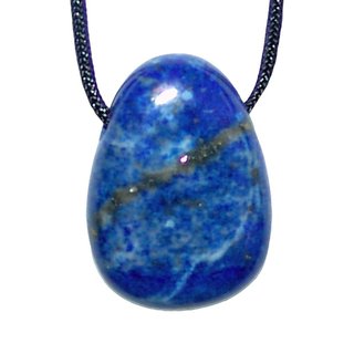 Lapislazuli Anhnger flacher Trommelstein ca. 25 x 20 mm in Tropfen Form mit Bohrung ca. 2,5 mm