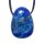 Lapislazuli Anhänger flacher Trommelstein ca. 25 x 20 mm in Tropfen Form mit Bohrung ca. 2,5 mm