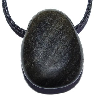 Obsidian Gold Anhnger flacher Trommelstein ca. 30 x 20 mm in Tropfen Form mit Bohrung ca. 2,5 mm