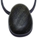 Obsidian Gold Anhänger flacher Trommelstein ca. 30 x 20 mm in Tropfen Form mit Bohrung ca. 2,5 mm