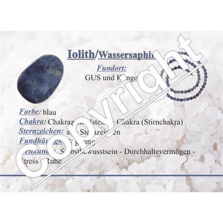 Iolith ugs. Wassersaphir Anhänger flacher Trommelstein ca. 30 x 20 mm in Tropfen Form mit Bohrung ca. 2,5 mm