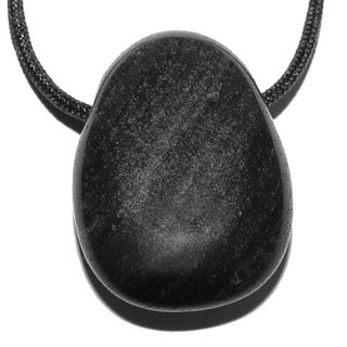 Obsidian Silber Anhnger flacher Trommelstein ca. 30 x 20 mm in Tropfen Form mit Bohrung ca. 2,5 mm