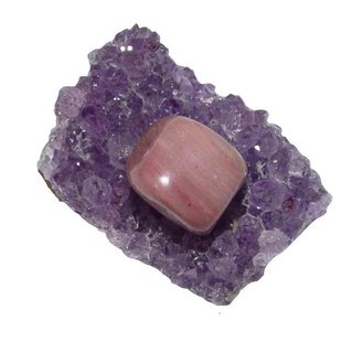 Rhodonit Trommelstein  Wasserstein und Amethyst Rohstck zum Aufladen
