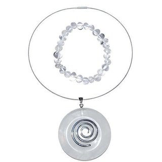 Bergkristall Schmuck Set 4-teilig: 1 x Donut, 1 x Armband, 1 x  Spirale, 1 x Reif 50 cm