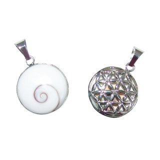 Operculum (Shiva - Auge) 925er Silber Anhänger mit Blume des Lebens beidseitig tragbar ca. 15  mm mit Öse.