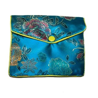 Seidenbeutel Tasche Seide mit Ornamenten Kosmetiktäschen blau sehr dekorativ ca. 12  x 10,5 cm